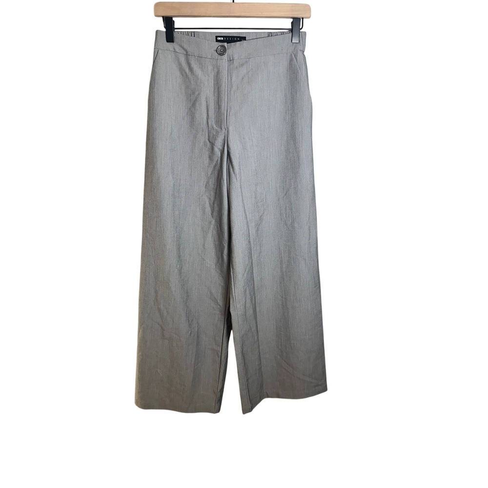 ASOS Design Petite Grey High Waisted Wide Leg Trouser Pants US 2 UK 6 EU 34